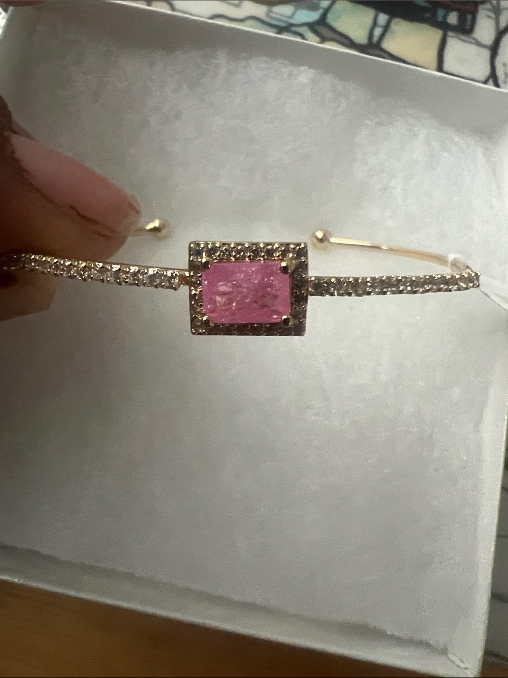 Gold-Tone Pink Stone Pavé Bangle Bracelet